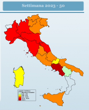 La mappa a colori del contagio da influenza (Fonte: Rapporto RespiVirNet)